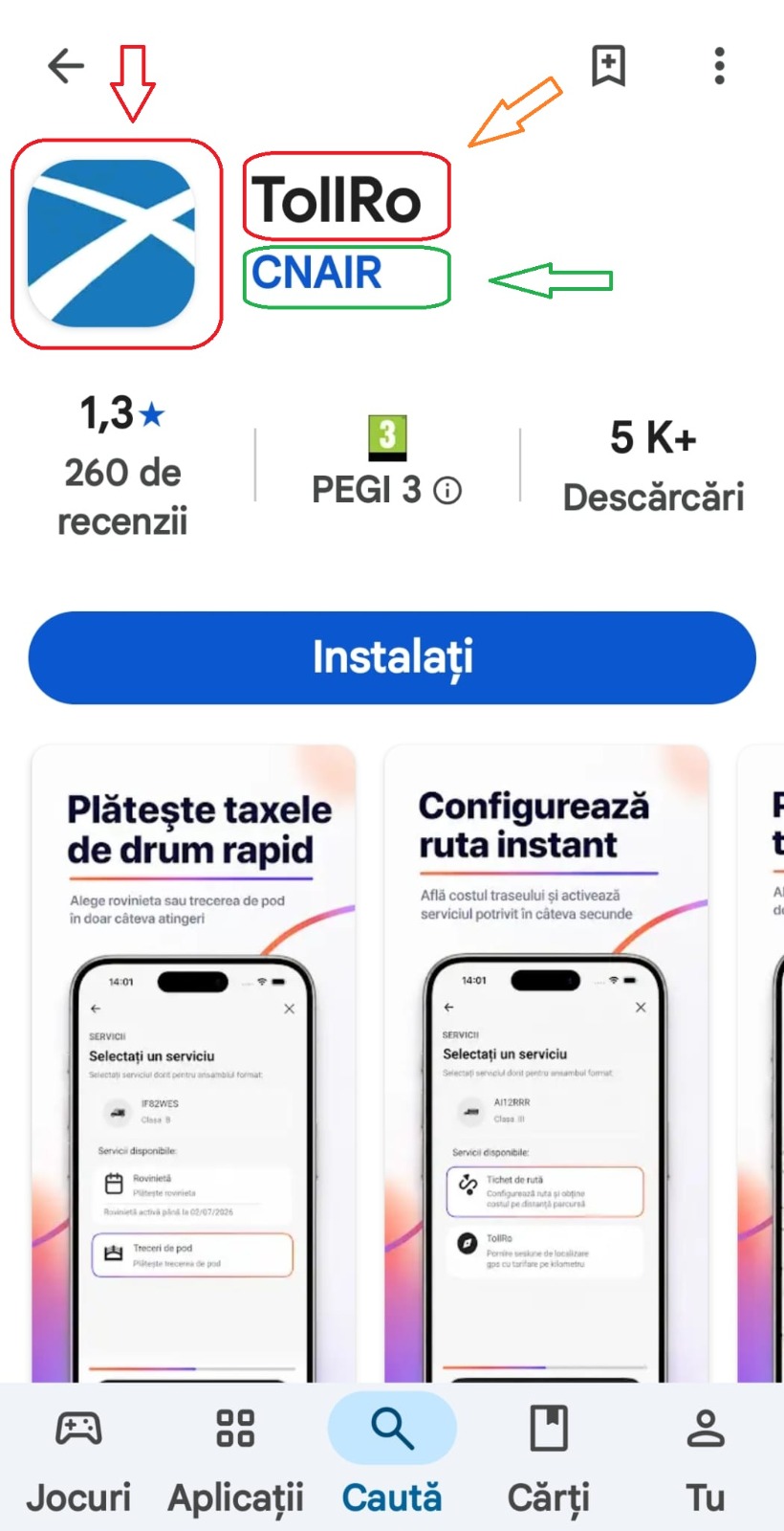 Aplicația oficială TOLLRO în App Store (iOS) și Google Play (Android)