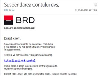 Email fals de suspendare cont