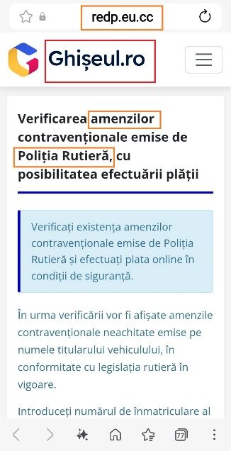 Site fals cu sigla Ghișeul.ro și domeniul redp.eu.cc în bara de adrese
