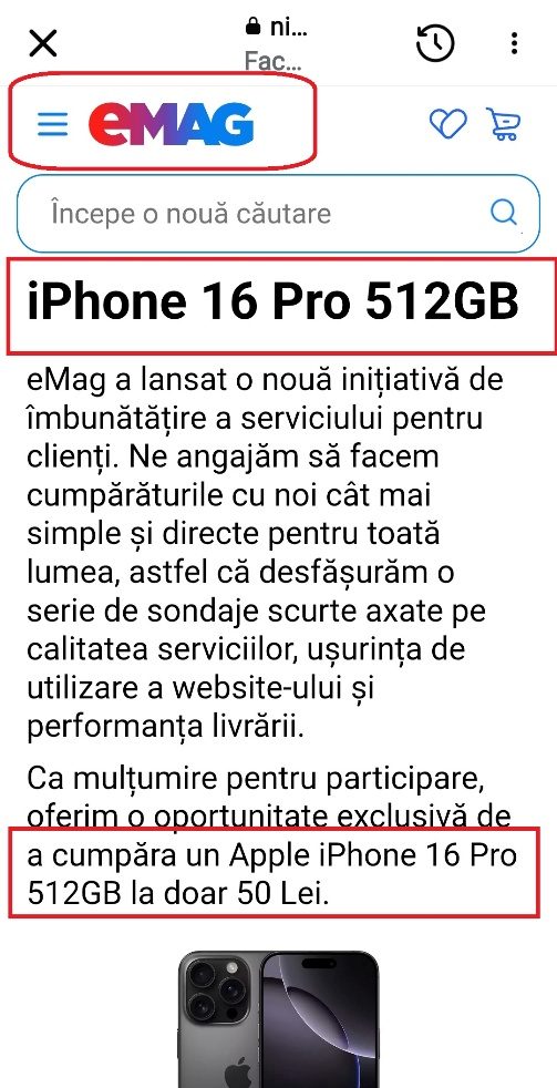 Site clonă care imită un retailer