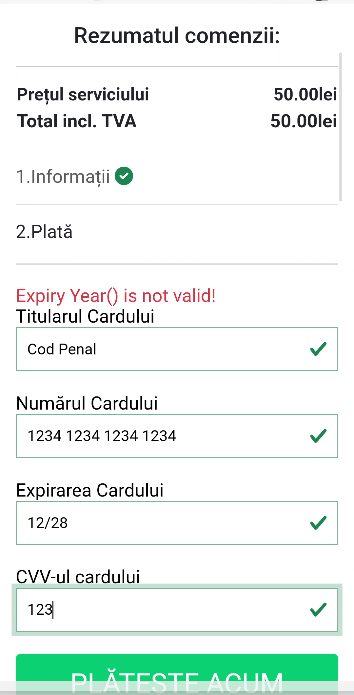 Verificarea datelor de card