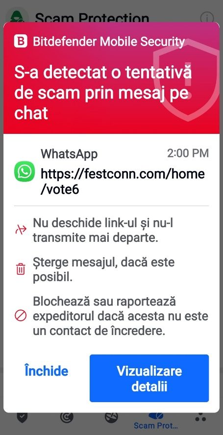 Alertă de securitate pentru tentativă de scam